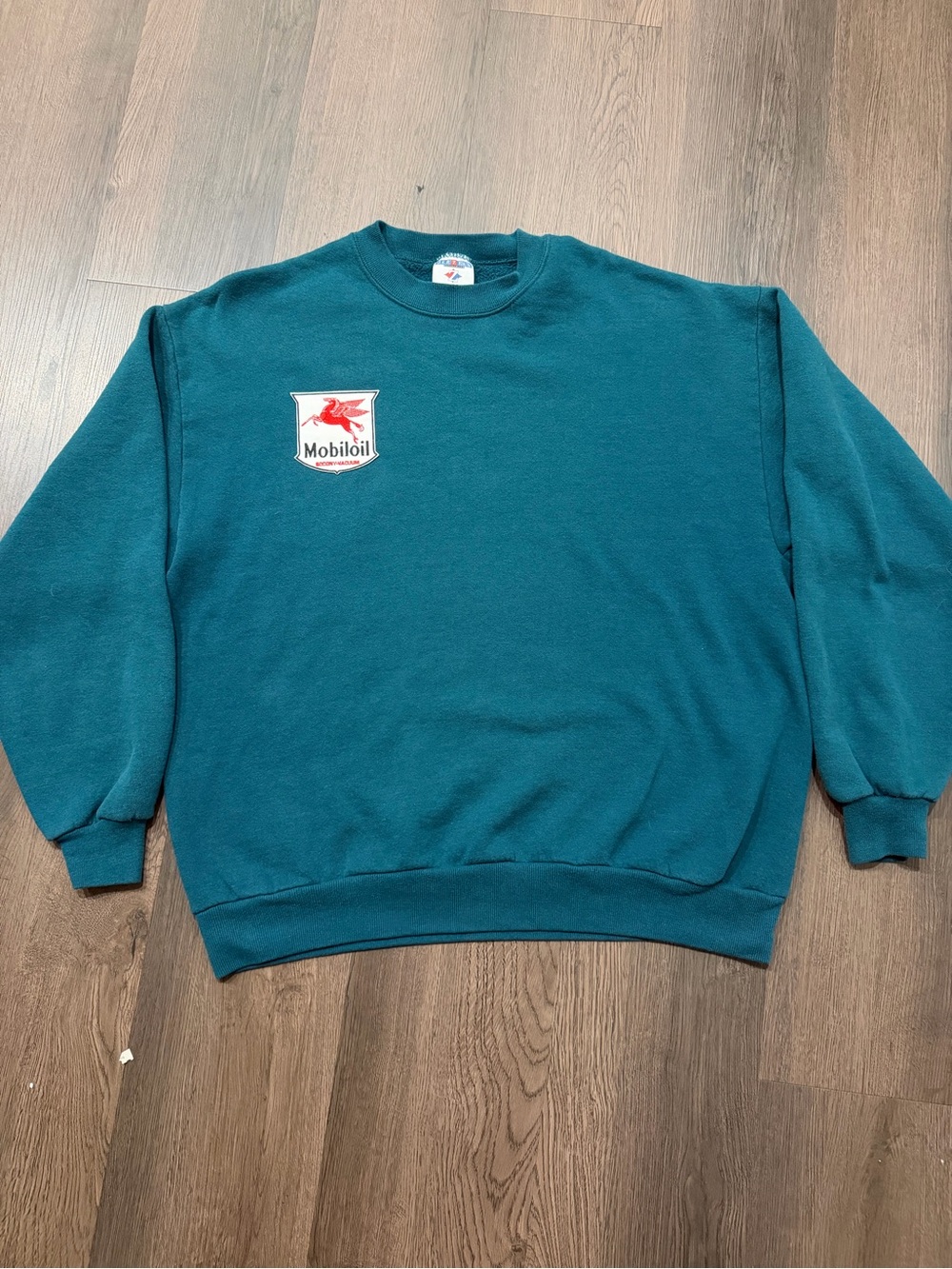 Vintage 90s Mobil Oil Teal Crewneck Sweatshirt - Men